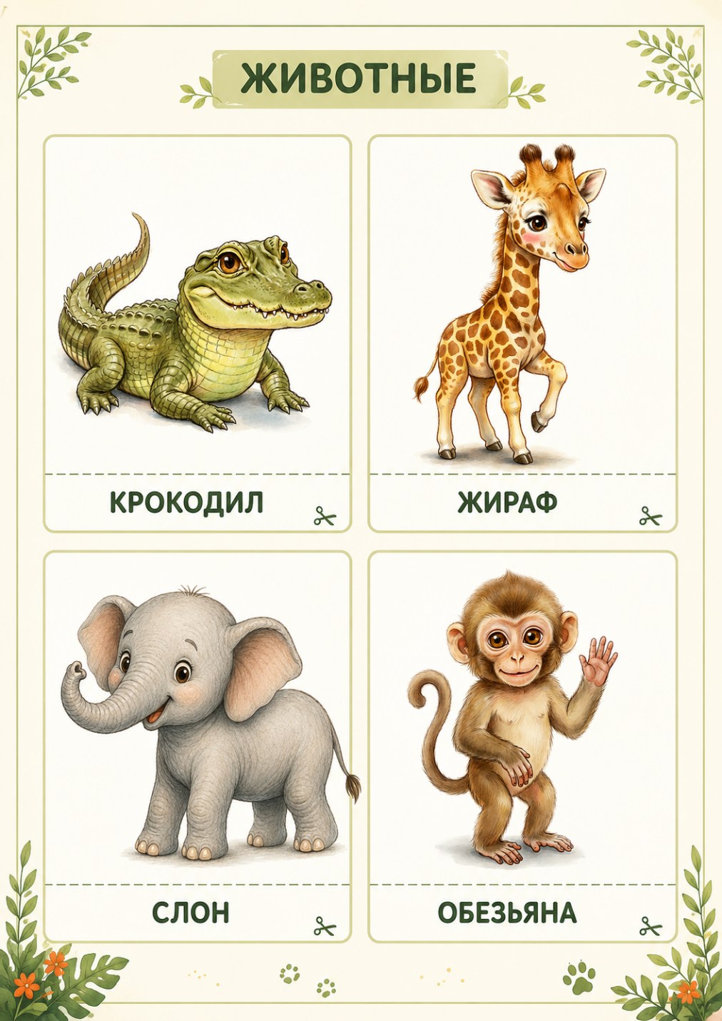 Карточки животных из развивающего комплекта «Айболит»
